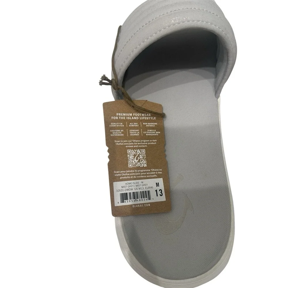 Olukai Komo Slide Men's Sandals Mist Grey Size 13 NWT
